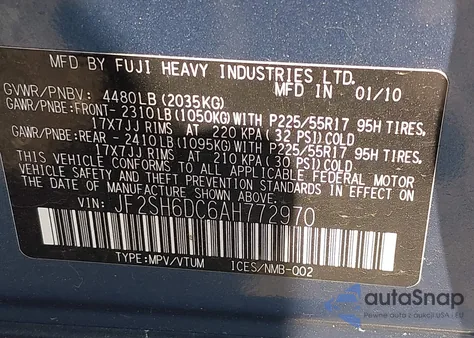 2010 Subaru Forester 2.5X Limited z USA, uszkodzony, nr VIN JF2SH6DC6AH772970